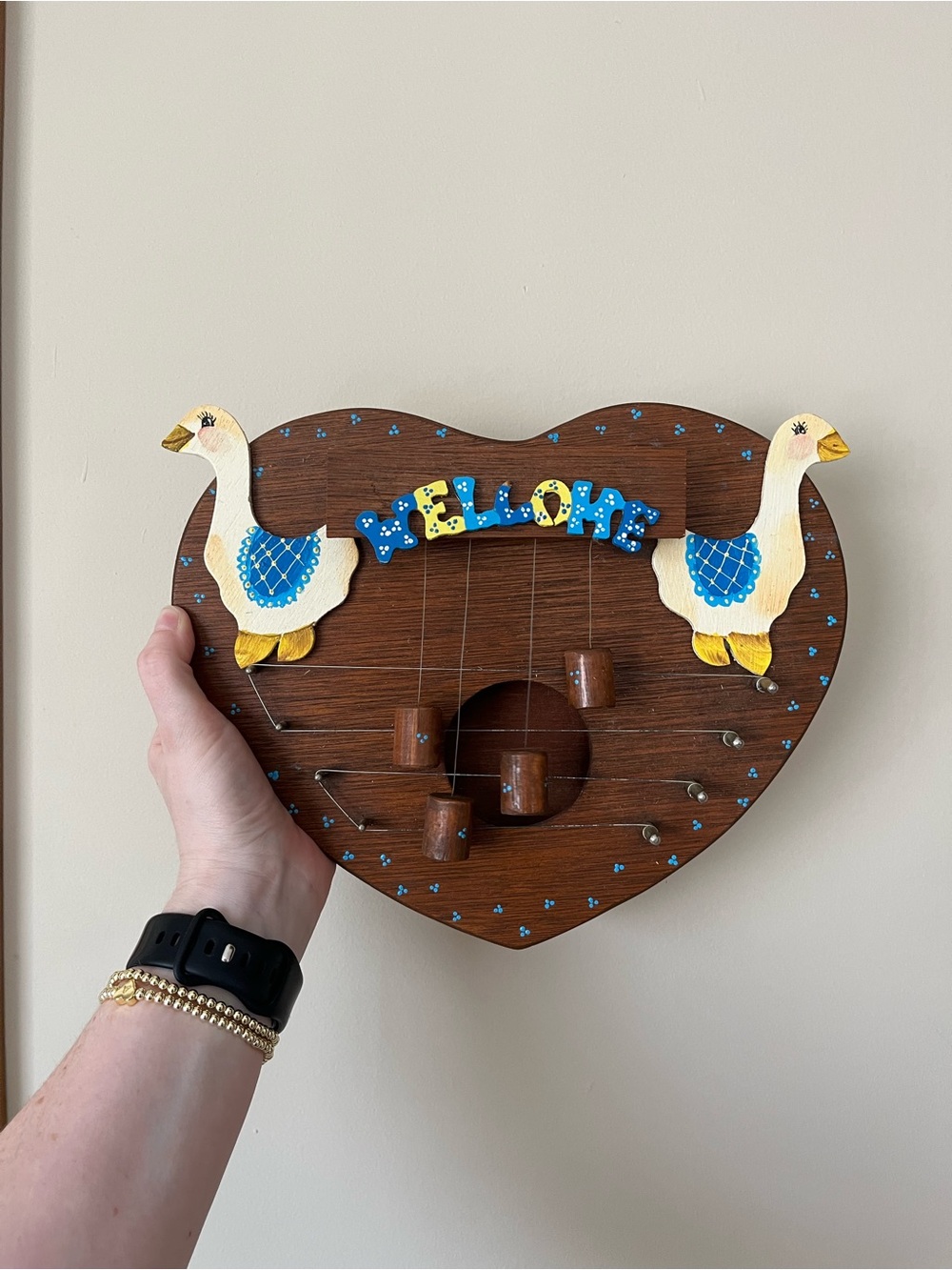 Hand Painted Wooden Heart Door Harp